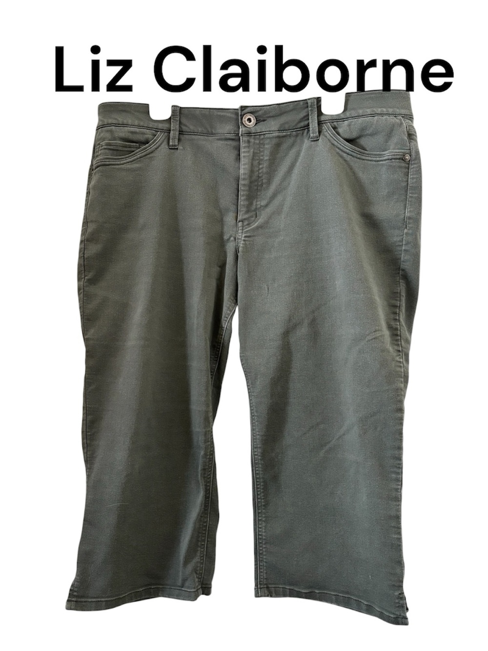 Liz Claiborne Relaxed Olive Green Casual  Capri Jeans sz 16